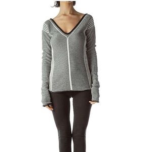 Armani Exchange Black & Cream Textured Stripe Open Strappy Back Knit Sweater